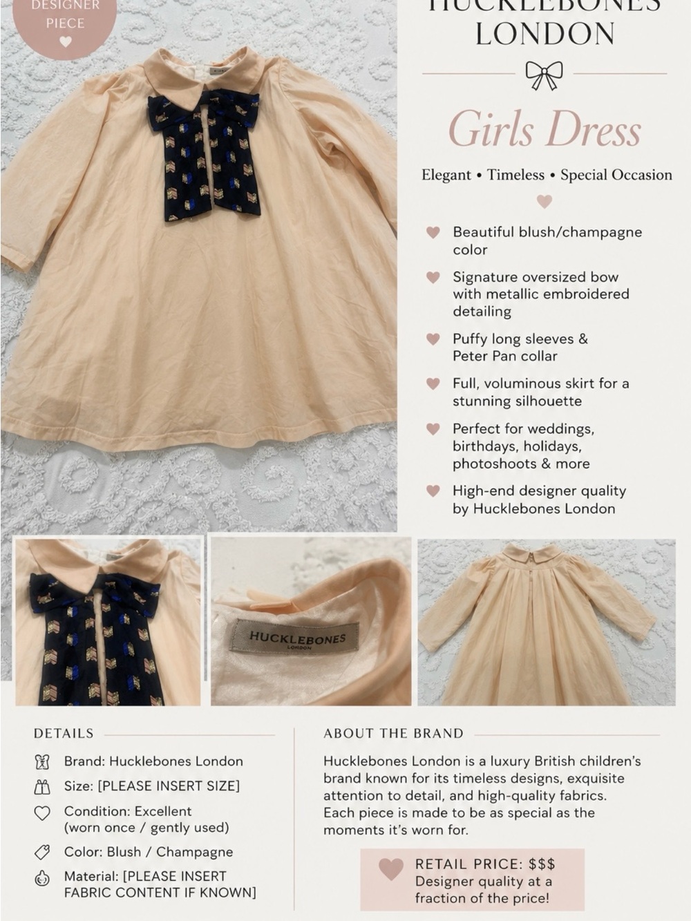 Hucklebones London Designer Blush Occassion Dress